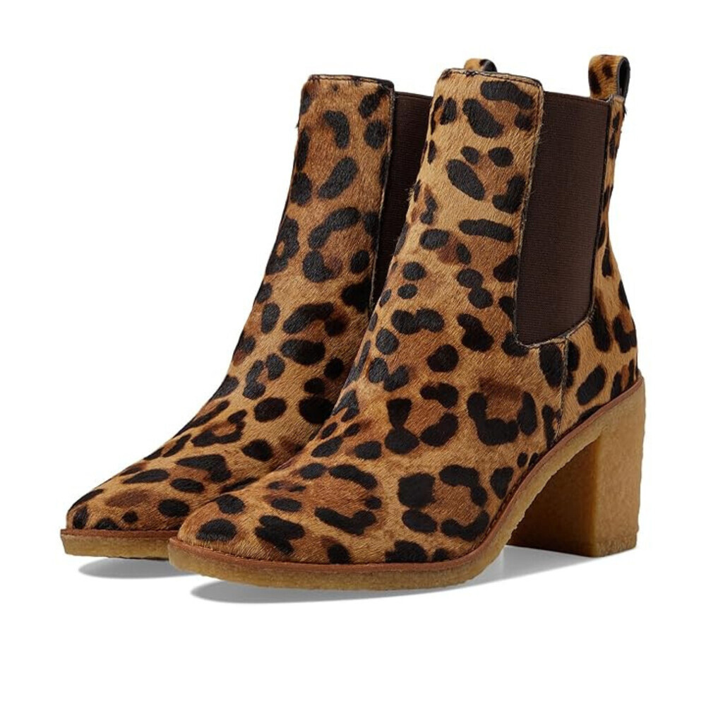 Lauren Ralph Lauren Marianna Boot Women 7.5 Brown Leopard Chelsea Bootie LION148